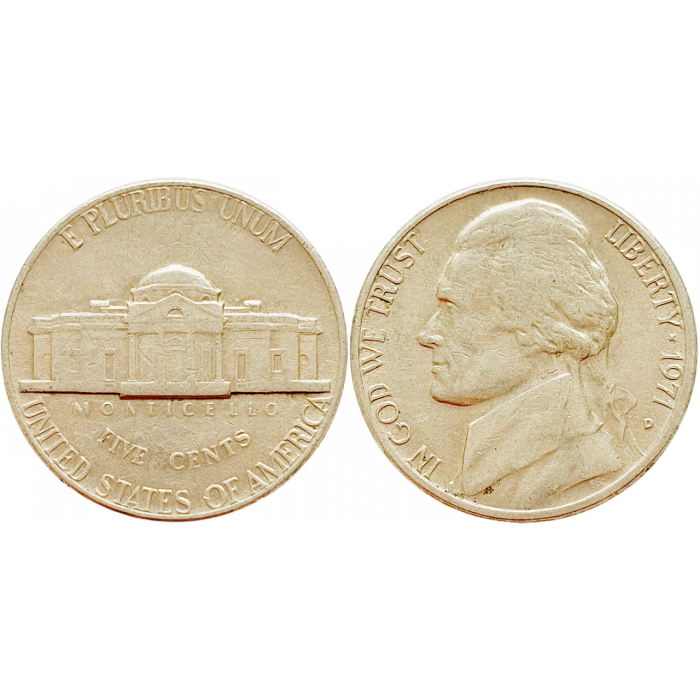 США 5 центов 1971 D год KM# A192 Jefferson Nickel