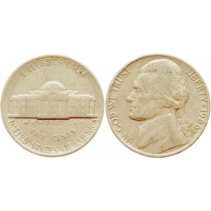 США 5 центов 1986 P год KM# A192 Jefferson Nickel