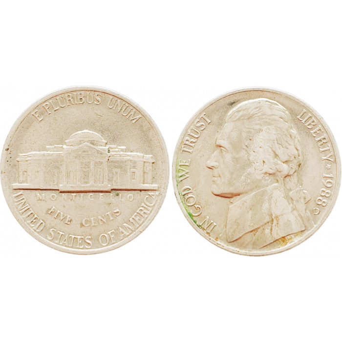США 5 центов 1988 D год KM# A192 Jefferson Nickel