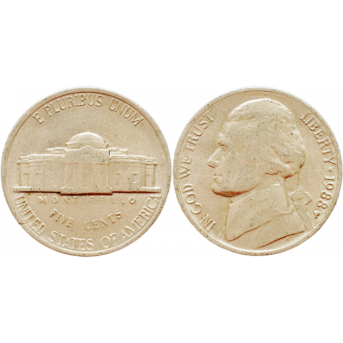США 5 центов 1988 P год KM# A192 Jefferson Nickel