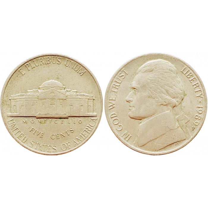 США 5 центов 1989 P год KM# A192 Jefferson Nickel