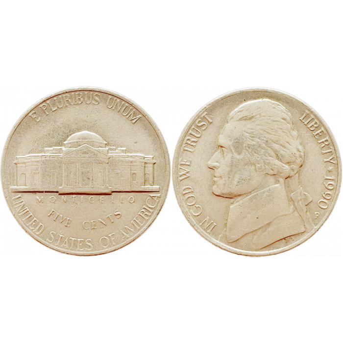 США 5 центов 1990 P год KM# A192 Jefferson Nickel
