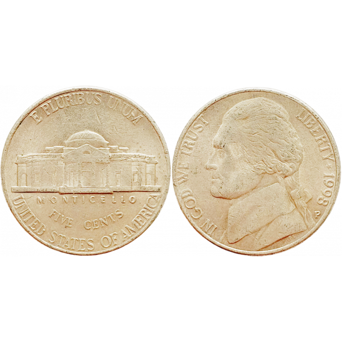 США 5 центов 1998 P год KM# A192 Jefferson Nickel