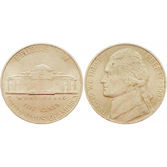 США 5 центов 2002 D год KM# A192 Jefferson Nickel