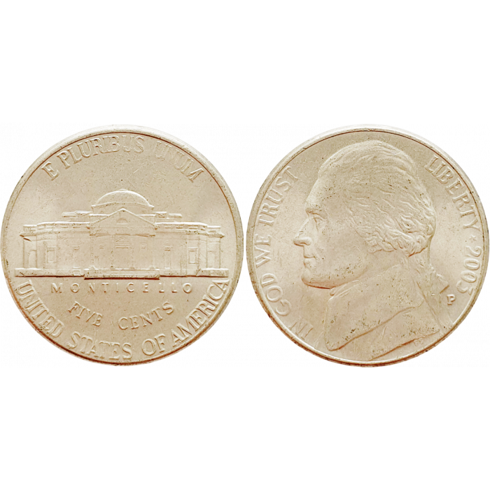 США 5 центов 2003 P год KM# A192 Jefferson Nickel