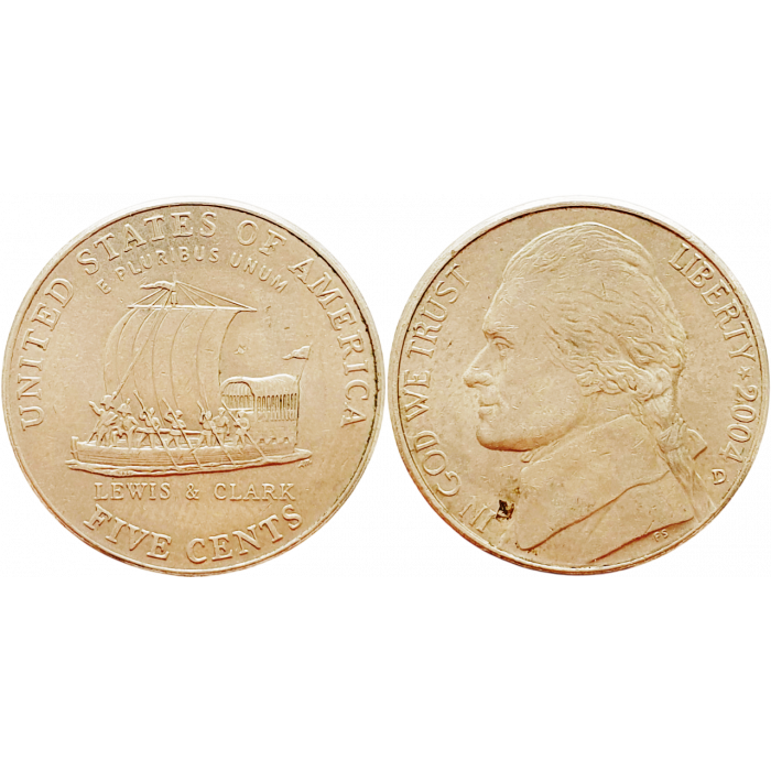 США 5 центов 2004 D год KM# 361 200 лет экспедиции Льюиса и Кларка - Лодка