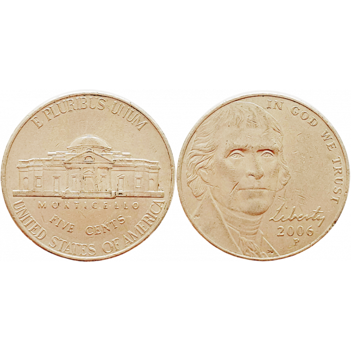 США 5 центов 2006 P год KM# 381 Jefferson Nickel
