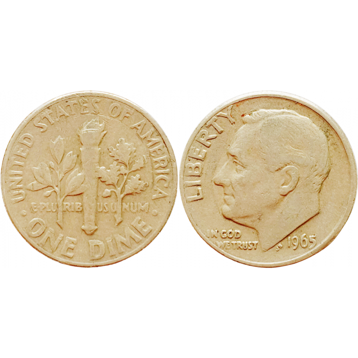 США 1 дайм 1965 год KM# 195a Roosevelt Dime