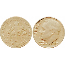 США 1 дайм 1967 год KM# 195a Roosevelt Dime