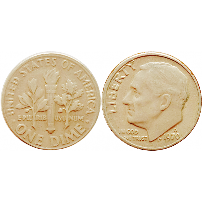 США 1 дайм 1970 D год KM# 195a Roosevelt Dime