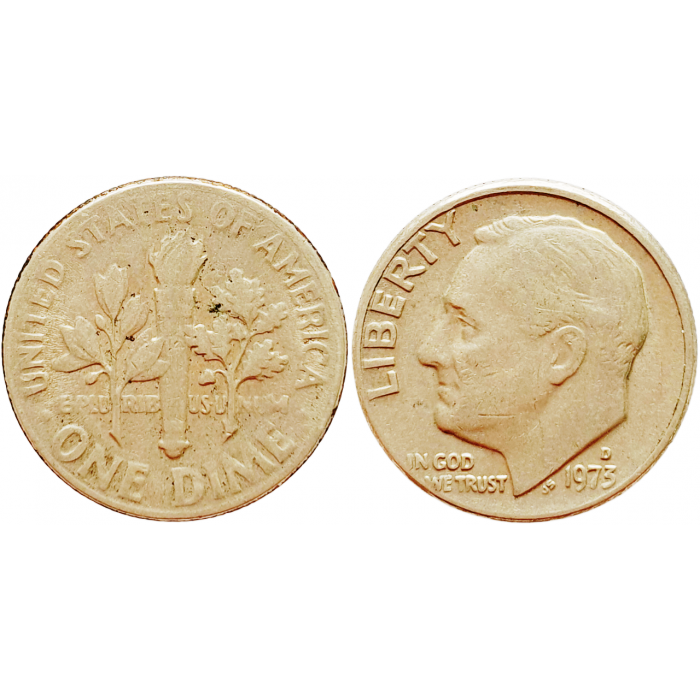 США 1 дайм 1973 D год KM# 195a Roosevelt Dime