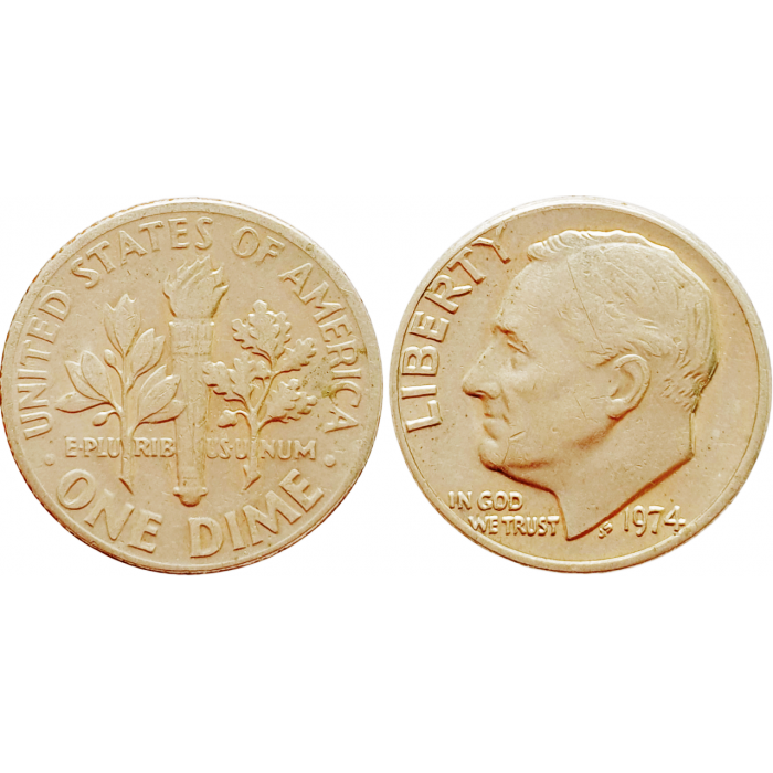 США 1 дайм 1974 год KM# 195a Roosevelt Dime