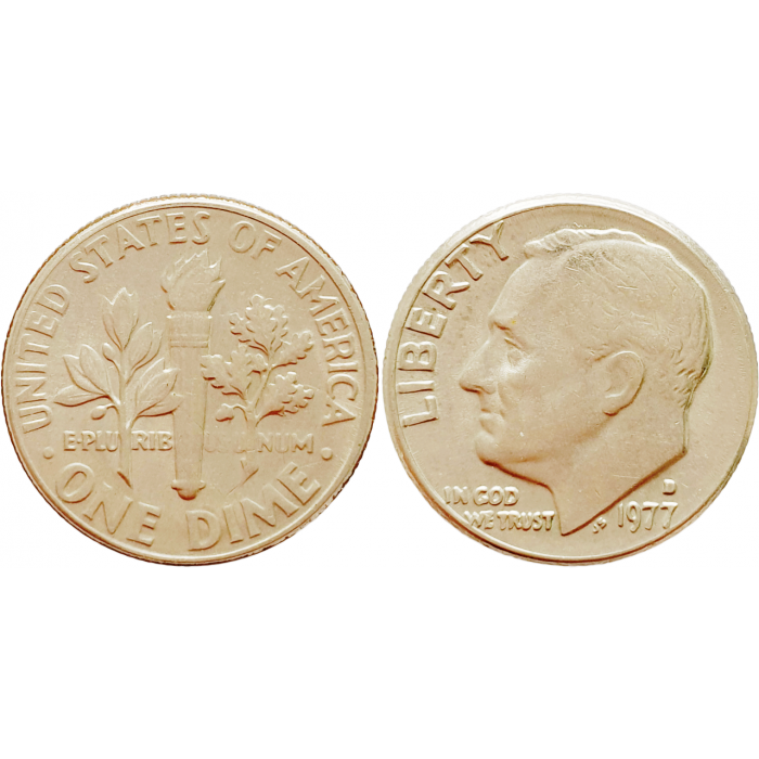 США 1 дайм 1977 D год KM# 195a Roosevelt Dime