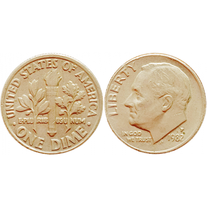 США 1 дайм 1982 P год KM# 195a Roosevelt Dime