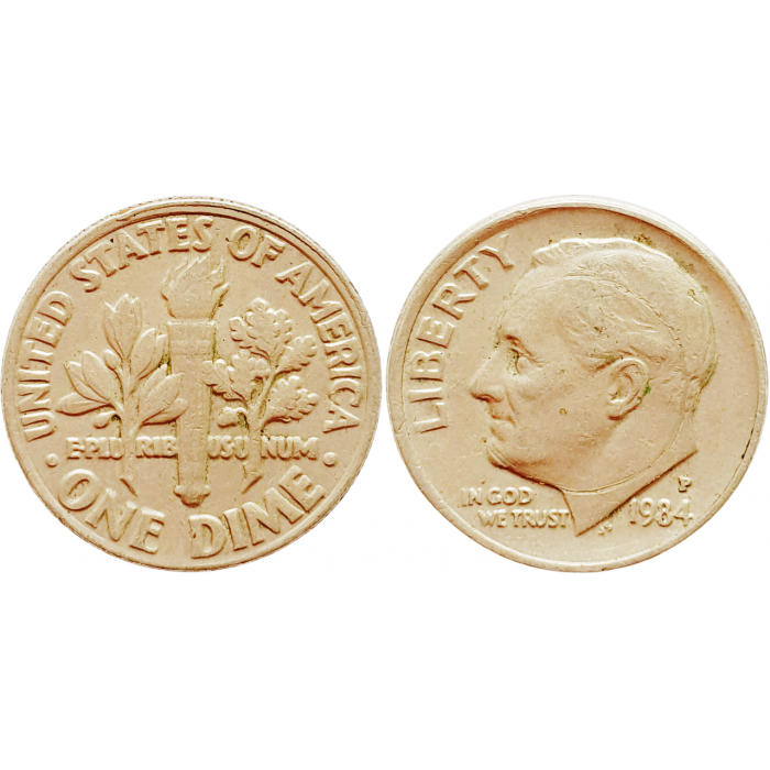 США 1 дайм 1984 P год KM# 195a Roosevelt Dime