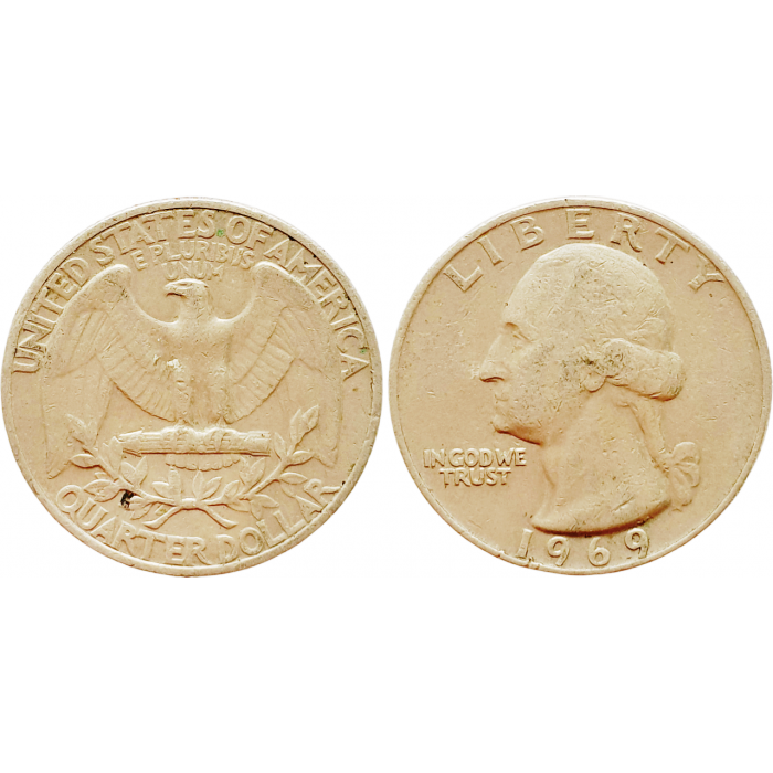 США 25 центов 1969 год KM# 164a Вашингтонский квотер