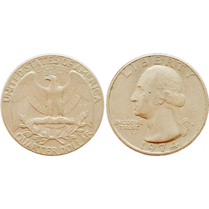 США 25 центов 1974 D год KM# 164a Вашингтонский квотер