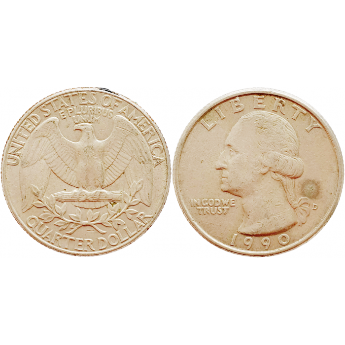 США 25 центов 1990 D год KM# 164a Вашингтонский квотер