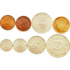 Швеция 5 10 25 50 эре 1 5 10 крон 1976-2016 год Набор из 8 монет