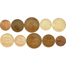 Эстония 1 2 5 10 20 сентов 1928-1940 год Набор 5 монет