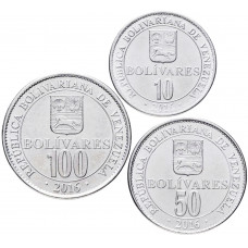 Венесуэла 10 50 100 боливаров 2016 год Набор из 3 монет