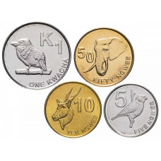 Замбия 5 10 50 нгве 1 квача 2012-2019 год Набор из 4 монет