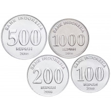 Индонезия 100 200 500 1000 рупий 2016 год Набор из 4 монет