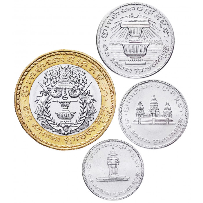 Камбоджа 50 100 200 500 риелей 1994 год Набор из 4 монет Камбоджа 50 100 200 500 риелей 1994 год Набор из 4 монет