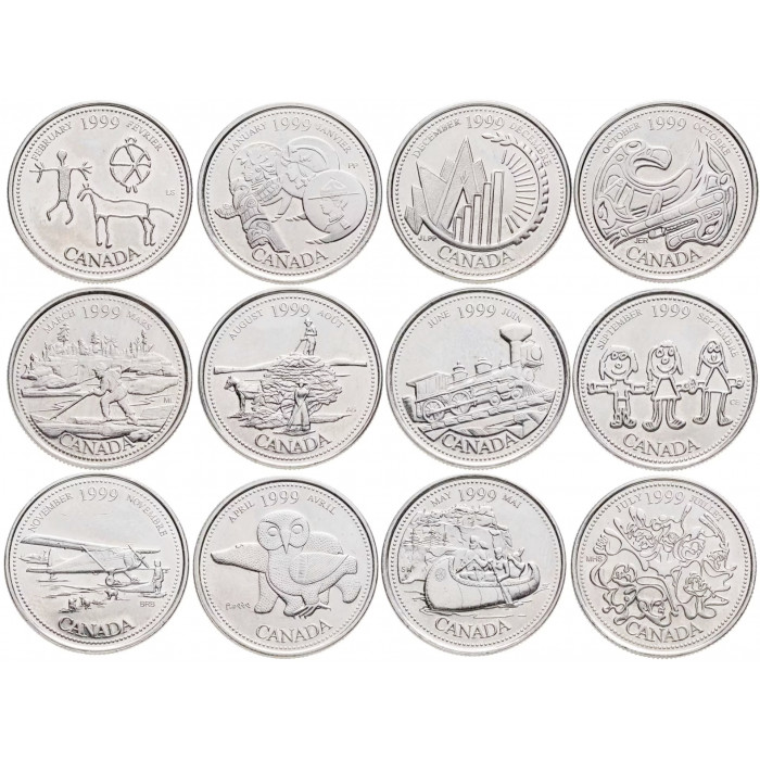 Канада 25 центов 1999 год Миллениум Набор из 12 монет Канада 25 центов 1999 год Миллениум Набор из 12 монет