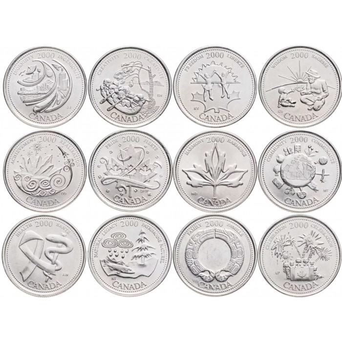 Канада 25 центов 2000 год Миллениум Набор из 12 монет Канада 25 центов 2000 год Миллениум Набор из 12 монет