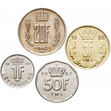 Люксембург 1 5 20 50 франков 1964-1995 год Набор из 4 монет