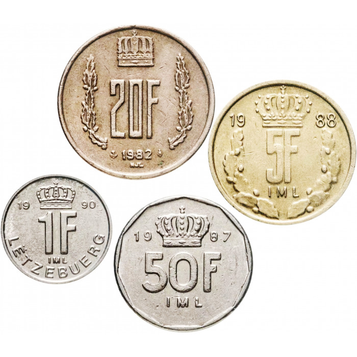 Люксембург 1 5 20 50 франков 1964-1995 год Набор из 4 монет Люксембург 1 5 20 50 франков 1964-1995 год Набор из 4 монет
