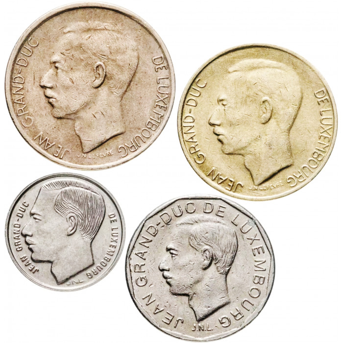 Люксембург 1 5 20 50 франков 1964-1995 год Набор из 4 монет Люксембург 1 5 20 50 франков 1964-1995 год Набор из 4 монет