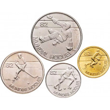 Португалия 1 2,5 5 25 эскудо 1982 год Чемпионат мира по хоккею на роликах Набор из 4 монет