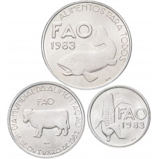 Португалия 2,5 5 25 эскудо 1983 год Продовольственная программа - ФАО Набор из 3 монет