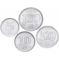 Северная Корея 5 10 50 100 вон 2005 год Набор из 4 монет