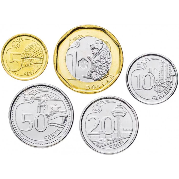 Сингапур 5 10 20 50 центов 1 доллар 2013-2019 год Набор из 5 монет