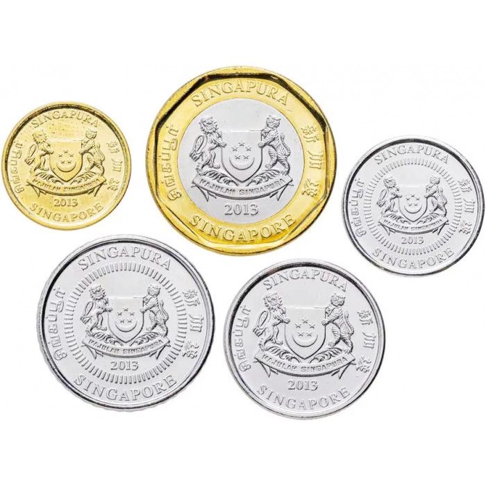 Сингапур 5 10 20 50 центов 1 доллар 2013-2019 год Набор из 5 монет