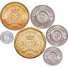 Нидерландские Антильские острова 1 5 10 25 центов 1 5 гульденов 1989-2023 год Набор 6 монет