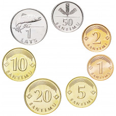 Латвия 1 2 5 10 20 50 сантимов 1 лат 1992-2009 год Набор из 7 монет