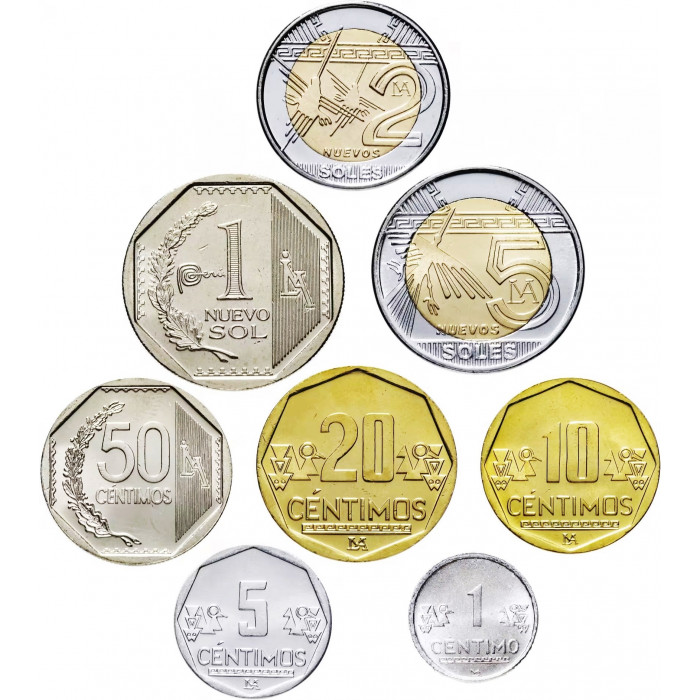 Перу 1 5 10 20 50 сентимо 1 2 5 солей 1991-2025 год Набор 6 монет