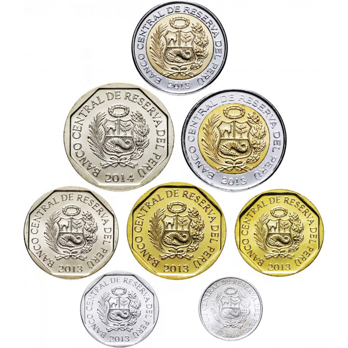 Перу 1 5 10 20 50 сентимо 1 2 5 солей 1991-2025 год Набор 6 монет