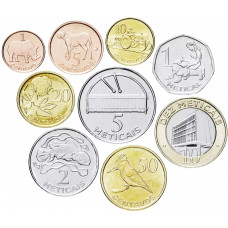 Мозамбик 1 5 10 20 50 сентаво 1 2 5 10 метикалов 2006-2024 год Набор из 9 монет