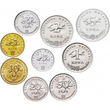 Хорватия 1 2 5 10 20 50 лип 1 2 5 кун 1993-2022 год Набор из 9 монет