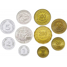 Тунис 1 2 5 10 20 50 100 200 миллимов 1/2 1 динар 1960-2024 год Набор из 10 монет