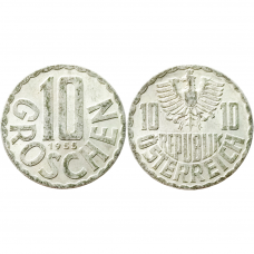 Австрия 10 грошей 1955 год KM# 2878