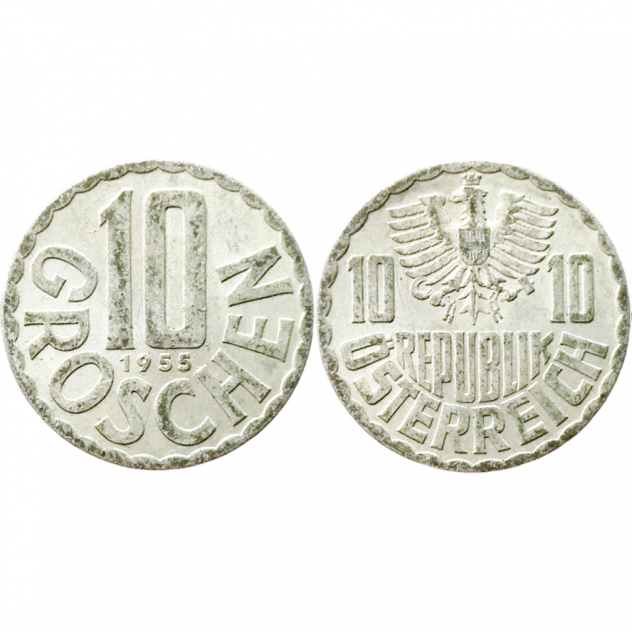 Австрия 10 грошей 1955 год KM# 2878
