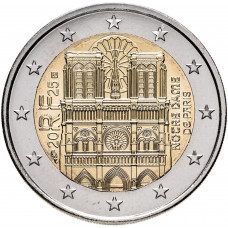 Франция 2 евро 2025 год UNC UC# 1292 Собор Парижской Богоматери (Нотр Дам де Пари) 