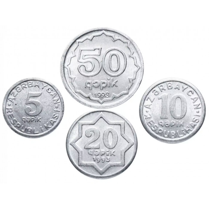 Азербайджан 5 10 20 50 гяпиков 1992-1993 год Набор из 4 монет