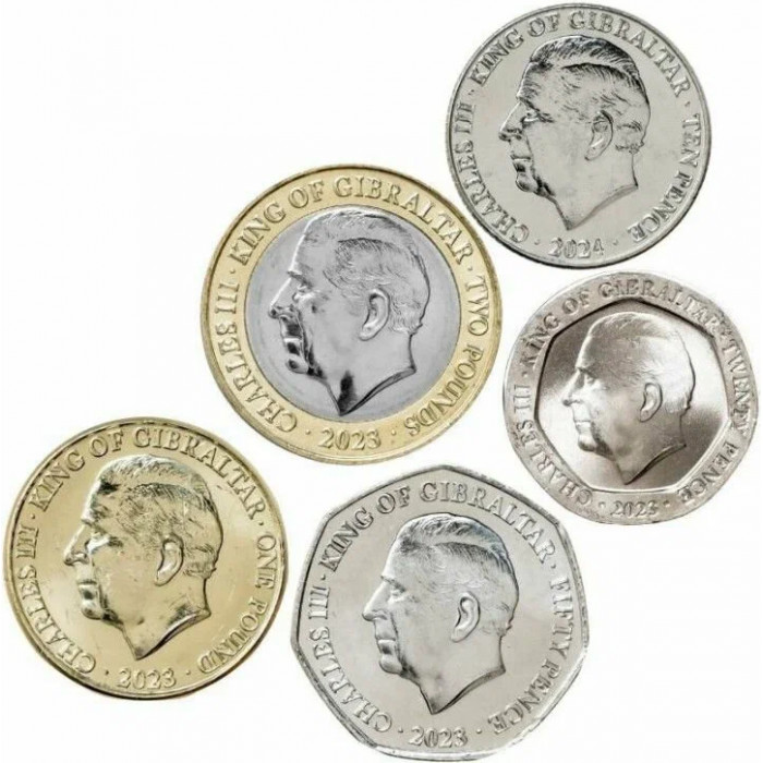 Гибралтар 10 20 50 пенсов 1 2 фунта 2023-2024 год Набор 5 монет